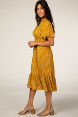 Mustard Polka Dot Flowy Accent Nursing Dress