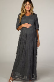 Charcoal Lace Overlay Maternity Maxi Dress