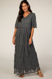 Charcoal Lace Overlay Maxi Dress