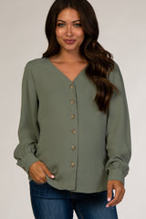 Olive Button Up Maternity Blouse