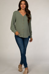 Olive Button Up Maternity Blouse