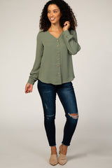 Olive Button Up Maternity Blouse