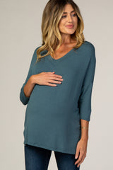 Teal V-Neck Dolman Sleeve Maternity Top