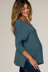 Teal V-Neck Dolman Sleeve Maternity Top