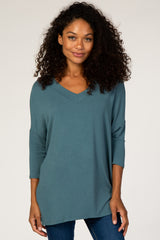 Teal V-Neck Dolman Sleeve Maternity Top