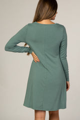 Sage Ruched Sleeve Maternity Swing Dress