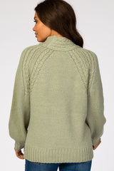 Light Olive Cable Knit Mock Neck Maternity Sweater