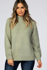 Light Olive Cable Knit Mock Neck Maternity Sweater