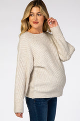 Beige Soft Brushed Ribbed Maternity Sweater