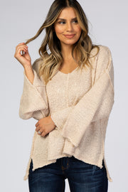 Beige V-Neck Hi-Low Sweater