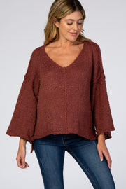 Burgundy V-Neck Hi-Low Maternity Sweater