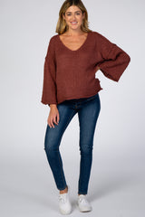 Burgundy V-Neck Hi-Low Maternity Sweater