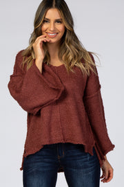 Burgundy V-Neck Hi-Low Sweater