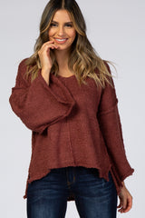 Burgundy V-Neck Hi-Low Maternity Sweater