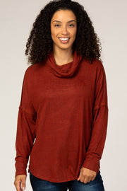 Rust Fuzzy Cowl Neck Top