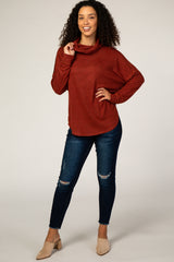 Rust Fuzzy Cowl Neck Top