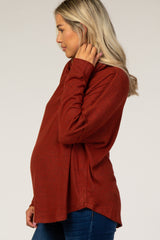 Rust Fuzzy Cowl Neck Maternity Top