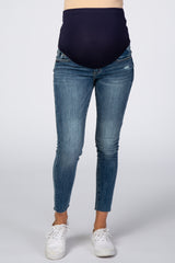 Blue Raw Hem Skinny Crop Maternity Jeans