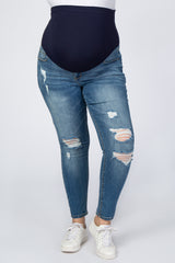 Blue Distressed Crop Maternity Plus Jeans