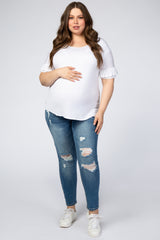 Blue Distressed Crop Maternity Plus Jeans