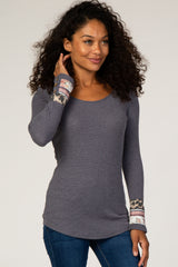 Navy Colorblock Sleeve Fitted Top