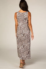 Mocha Animal Print Empire Waist Maxi Dress