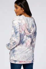 Grey Tie Dye Hooded Maternity Top