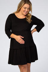 Black Ruffle Tiered Maternity Plus Dress