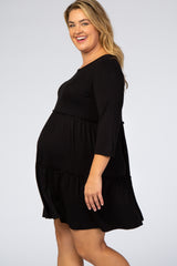 Black Ruffle Tiered Maternity Plus Dress