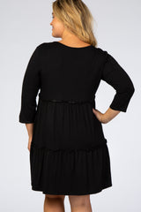 Black Ruffle Tiered Maternity Plus Dress