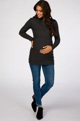 Charcoal Ribbed Long Sleeve Mock Neck Maternity Top