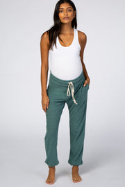 Green Soft Brushed Drawstring Maternity Lounge Pants