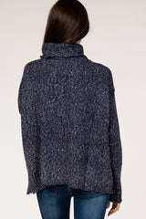 Navy Blue Heathered Knit Turtleneck Sweate