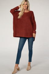 Rust Hi Low Side Slit Cuff Sleeve Sweater