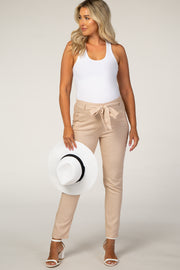 Cream Pinstripe Tie Front Maternity Pants