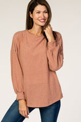 Rust Soft Brushed Crochet Open Back Top