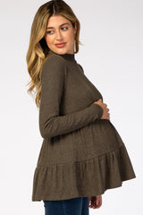 Olive Soft Ribbed Tiered Mock Neck Maternity Top