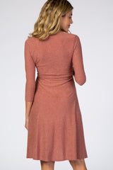 Mauve Swiss Dot V-Neck Waist Tie Maternity Dress