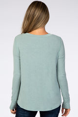 Light Olive Soft Knit V-Neck Long Sleeve Top