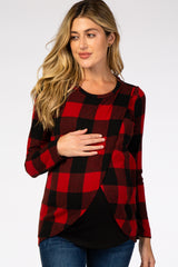 Red Checkered Layered Maternity/Nursing Top