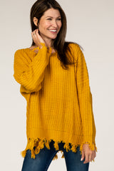 Yellow Distressed Fringe Maternity Sweater