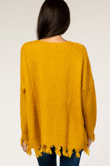 Yellow Distressed Fringe Sweater