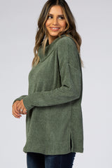 Olive Chenille Cowl Neck Top