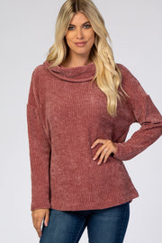 Mauve Chenille Cowl Neck Top