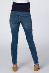 Blue Distressed Raw Hem Skinny Crop Maternity Jeans