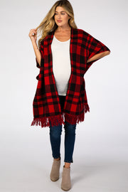 Red Plaid Maternity Sweater Poncho