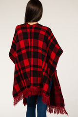 Red Plaid Sweater Poncho