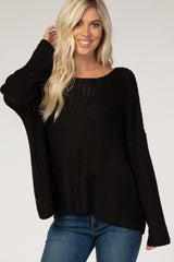 Black Chunky Knit Boat Neck Sweater