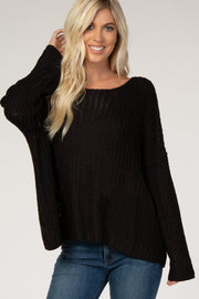 Black Chunky Knit Boat Neck Sweater