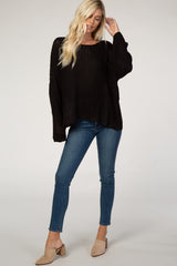 Black Chunky Knit Boat Neck Sweater